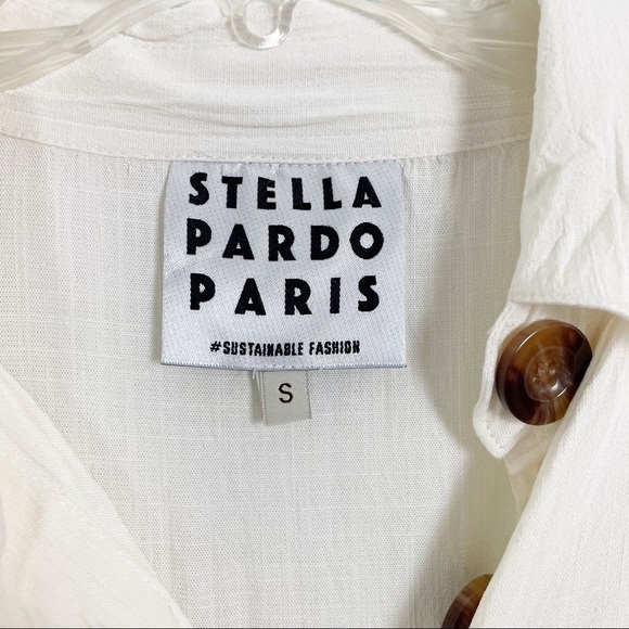 Stella Pardot Paris Crochet Long Sleeve Button Front Dress Cream Small Casual - Picture 3 of 6